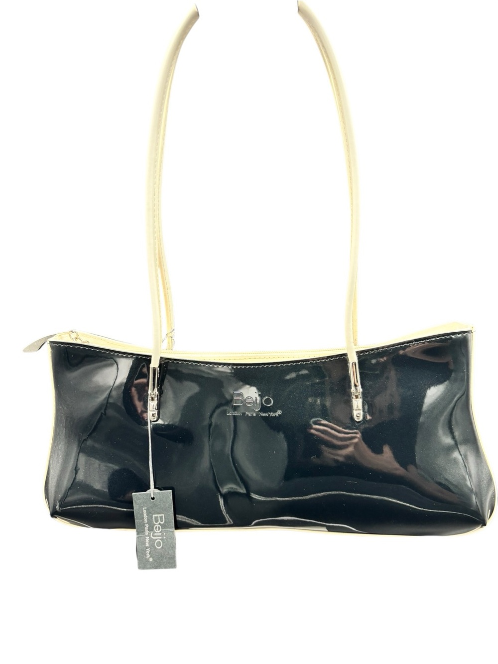 Beijo London Paris New York black patent Vinyl vintage inspired bag